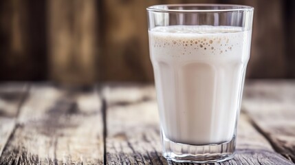 Aufkleber - Glass of creamy milk positioned elegantly on a rustic wooden table for home and kitchen photography : Generative AI