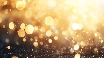 Fototapete - Soft Glittering Bokeh with Sparkles in Shades of Gold and Warm Light : Generative AI