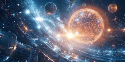 Wall Mural - a stunning depiction of an abstract cosmic scene. bright stars and swirling galaxies capture the ess