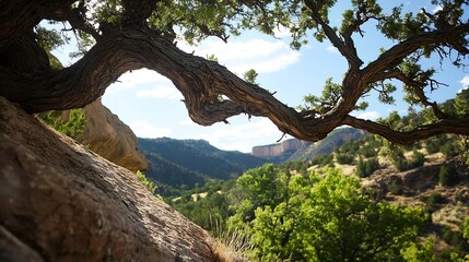 Poster - Scenic View of a Majestic Tree Branch in Vibrant Nature Landscape : Generative AI