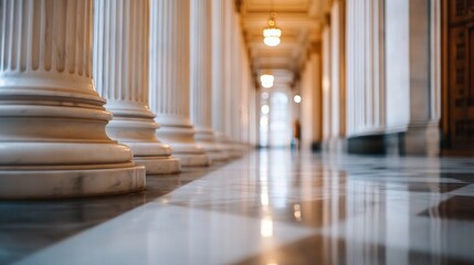 Fototapete - Beautifully Designed Interior of a Historic Building with Stunning Columns and Marble Floor : Generative AI
