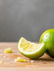 Aufkleber - Freshly Cut Lime Slice with Green Skin and Texture on a Wooden Surface : Generative AI