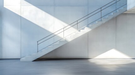 Poster - Modern Minimalist Concrete Staircase with Soft Natural Light Streaming Through Windows : Generative AI