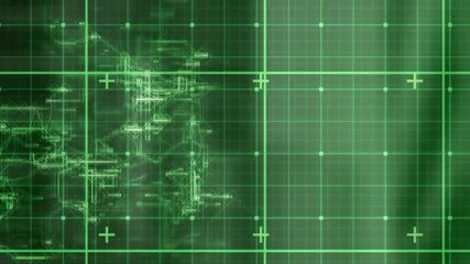 Wall Mural - animation of glowing green lines forming complex geometric patterns on digital grid