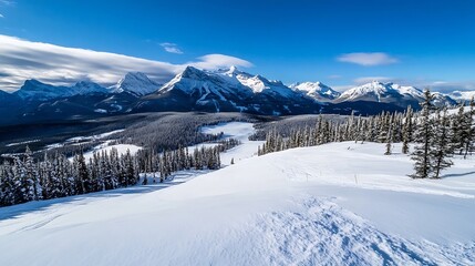 Aufkleber - Breathtaking panoramic view of snowcovered mountains under clear blue sky : Generative AI