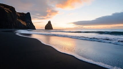 Aufkleber - Beautiful serene beach landscape at sunset with calm waves and dramatic sky : Generative AI