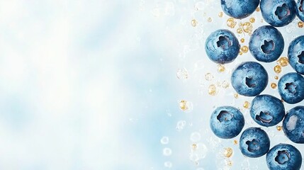 Wall Mural - a cluster of blueberries positioned atop a table beside a bowl containing blueberries adorned with g