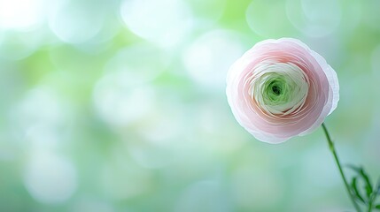 Wall Mural - pink flower with a green core and blurred surroundings, illuminated by a soft light emanating from i