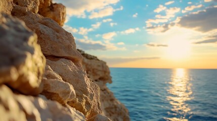 Leinwandbilder - Scenic Sunset Over Calm Ocean Waters with Dramatic Cloud Patterns and Rocky Coastline : Generative AI