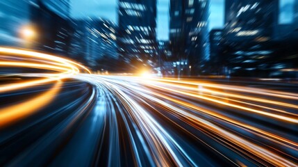 Poster - Dynamic shot of blurred city lights showcasing fastpaced urban life at night : Generative AI