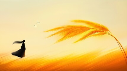 Wall Mural - woman with blowing hair, bird flying above