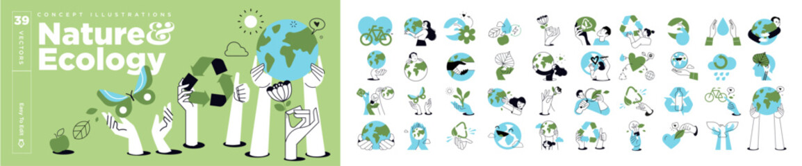 Wall Mural - nature and ecology concept illustrations. set of people vector illustrations in various activities o