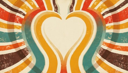 Poster - Vibrant retro design featuring multicolored stripes in symmetrical pattern on white background. Abstract composition with heart-shaped figure. Vintage style design perfect for decoration wallpaper,