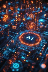 Wall Mural - futuristic digital visualization of ai technology in an illuminated virtual circuit