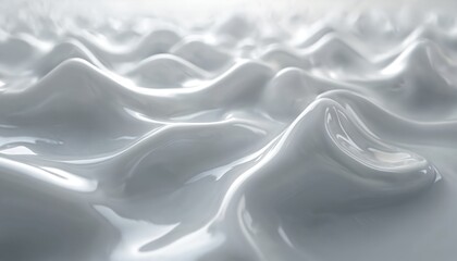 Leinwandbilder - Abstract background with white melted plastic texture. Glossy wavy surface reflects light. Fluid plastic texture looks like waves. Futuristic modern design for product promotion, tech, eco design.