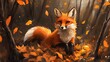 © rawdesign - Autumn Fox in the Forest: A Digital Painting of a Red Fox Amidst Falling Leaves