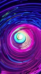 Wall Mural - vertical 9:16 A spiral of glowing neon spheres hovers in a dark void, each sphere pulsing with shifting colors from pink to green. The spiral seems to stretch into infinity. Abstract surreal aesthetic