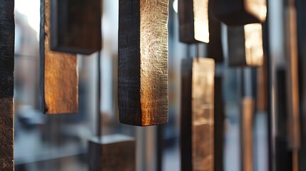 Fototapete - Stunning abstract art featuring golden metal blocks reflecting light in contemporary design space : Generative AI