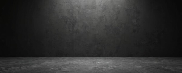 Aufkleber - Empty dark studio backdrop with concrete floor. Black wall background for product display, modern showroom. Industrial interior space with spotlight. Rough texture monochrome surface. Perfect for