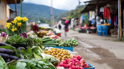 Poster - Colorful Fresh Produce Displayed at a Vibrant Local Market Stall : Generative AI