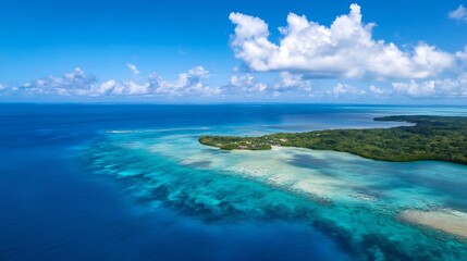 Leinwandbilder - Aerial view of a stunning tropical island surrounded by crystal clear turquoise waters : Generative AI