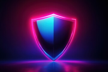 Fototapete - Futuristic security background featuring a glowing shield symbol with neon lights in a digital safety aesthetics