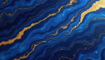 Fototapete - AI generated illustration captures luxury lapis lazuli stone effect. Abstract blue, gold liquid marble texture pattern. Design wallpaper for interior, art, decoration.