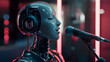 © Fonlinepix - A robotic AI singer performing an emotional ballad with human-like voice modulation.