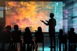 © Muhammad - Silhouette of teacher lecturing in a classroom with futuristic projection