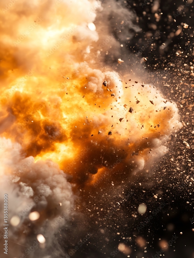 Explosive and dynamic image capturing a cloud of smoke and fiery ...