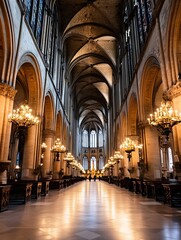 Poster - Stunning Interior View of a Historical Cathedral with Grand Arches and Elegant Lighting : Generative AI
