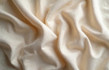 Aufkleber - Beige linen fabric texture background. Top view of crumpled cloth. Natural soft material with pattern, for website, blog, banner, advertising or product presentation. Minimal, simple style.
