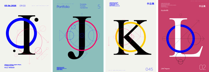 Wall Mural - a bold typographic composition of the letters i, j, k, and l features clean vector lines, geometric 