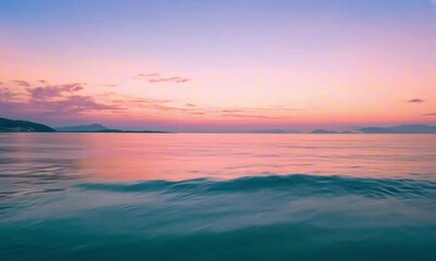Wall Mural - soft pastel sunset backdrop with gradients of pink, orange, and purple, over a calm sea, peaceful an