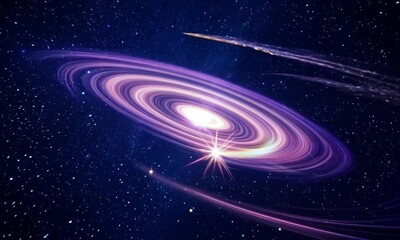 Wall Mural - A mesmerizing deep-space backdrop with a galaxy swirl, clusters of stars, and streaking shooting stars in vibrant cosmic colors