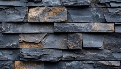 Aufkleber - Textured stone wall design showcasing natural slate in varying shades of gray, perfect for modern interior or exterior decoration projects