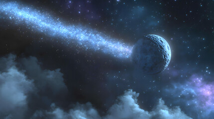 Wall Mural - a stunning cosmic scene featuring a cratered moon, a celestial river of sparkling stardust, and ethe