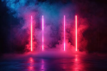 Poster - Colorful smoke fills the air creating a vibrant atmosphere during a nighttime event in a mystical landscape