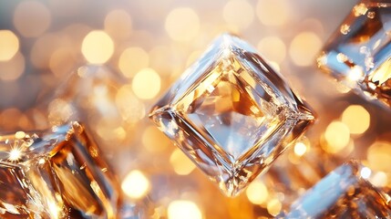 Poster - Stunning close up of sparkling clear diamonds with bokeh background creating a luxurious and elegant atmosphere : Generative AI