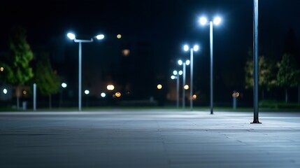 Aufkleber - Quiet Night Scene of a Dimly Lit Public Park Path with Modern Street Lights : Generative AI