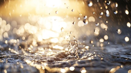 Poster - Close up of water droplets sparkling in the sunlight creating a magical atmosphere : Generative AI