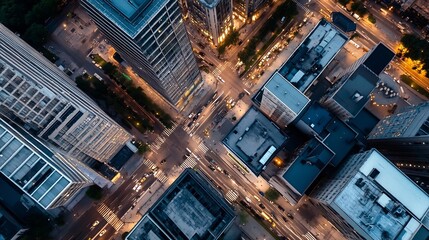 Poster - Aerial View of Urban Cityscape at Night with Illuminated Roads and HighRise Buildings : Generative AI