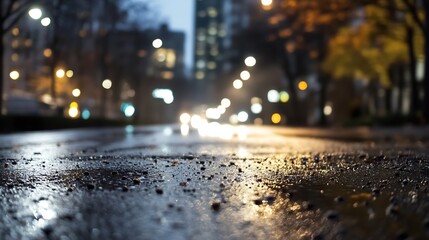 Aufkleber - Wet street at night reflecting urban lights creating a mood of tranquility and ambience on a rainy evening : Generative AI
