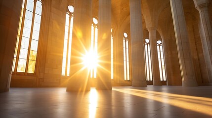 Aufkleber - Sunlight streaming through grand architecture in a beautiful historic building : Generative AI