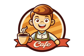 Poster - Friendly barista serving coffee in a minimal vector illustration showcasing a cozy cafe atmosphere with a warm color palette
