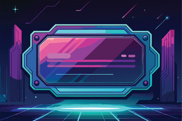 Poster - Innovative vector illustration of a futuristic card design with vibrant colors and minimalistic style on a dark background