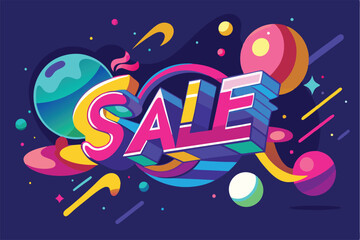 Aufkleber - Bright and colorful vector illustration showcasing a vibrant sale announcement with a sun and abstract shapes for promotional purposes