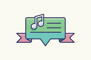 Aufkleber - Vector illustration of a minimal music note chat bubble design with a ribbon in a light color palette showcasing communication in creative arts