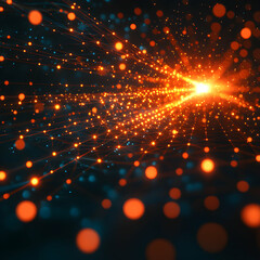 Wall Mural - a vibrant digital network scene with glowing orange nodes linked by lines. ideal for data visualizat