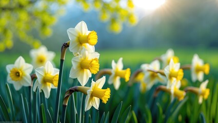 Poster - Daffodil flower flourishing in the morning sunlight.